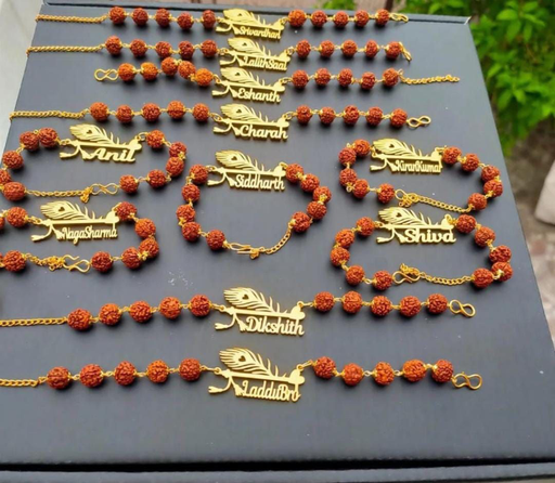 Morpankh name metal Rudraksha rakhi